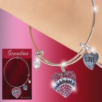 Grandma Glitter Heart Charm Bracelet - Grandma Closeout Gifts - Santa Shop Closeouts